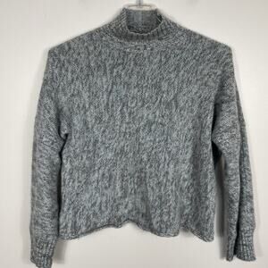 360Cashmere 100% Cashmere Sweater Size M Blue Gray Cropped Mock Neck Luxury Cozy